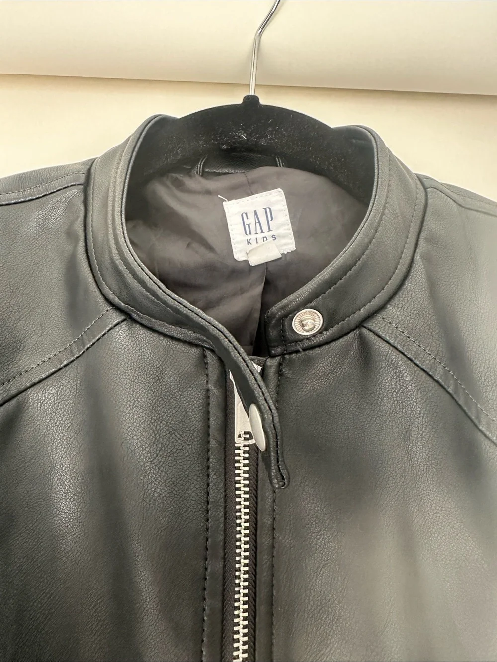 GAP Kids Black Faux Leather Moto Jacket with Snap Hem